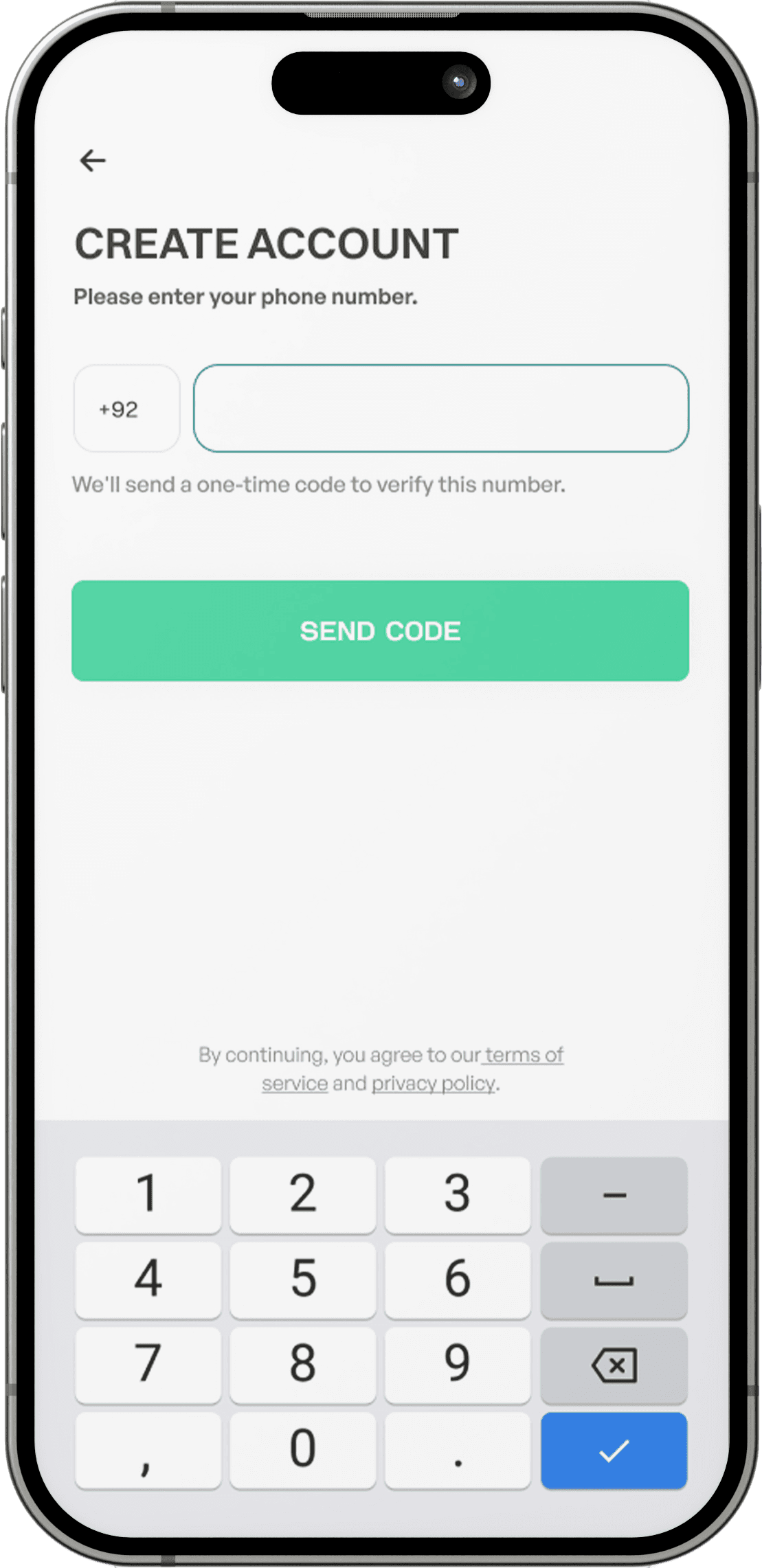 Fazl sign-up screen asking for a phone number